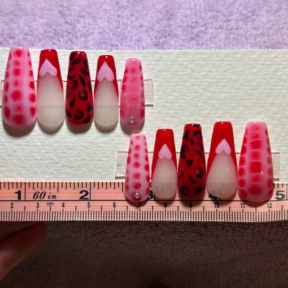 Handmade Red and Pink Leopard Print Press-On Nails <3